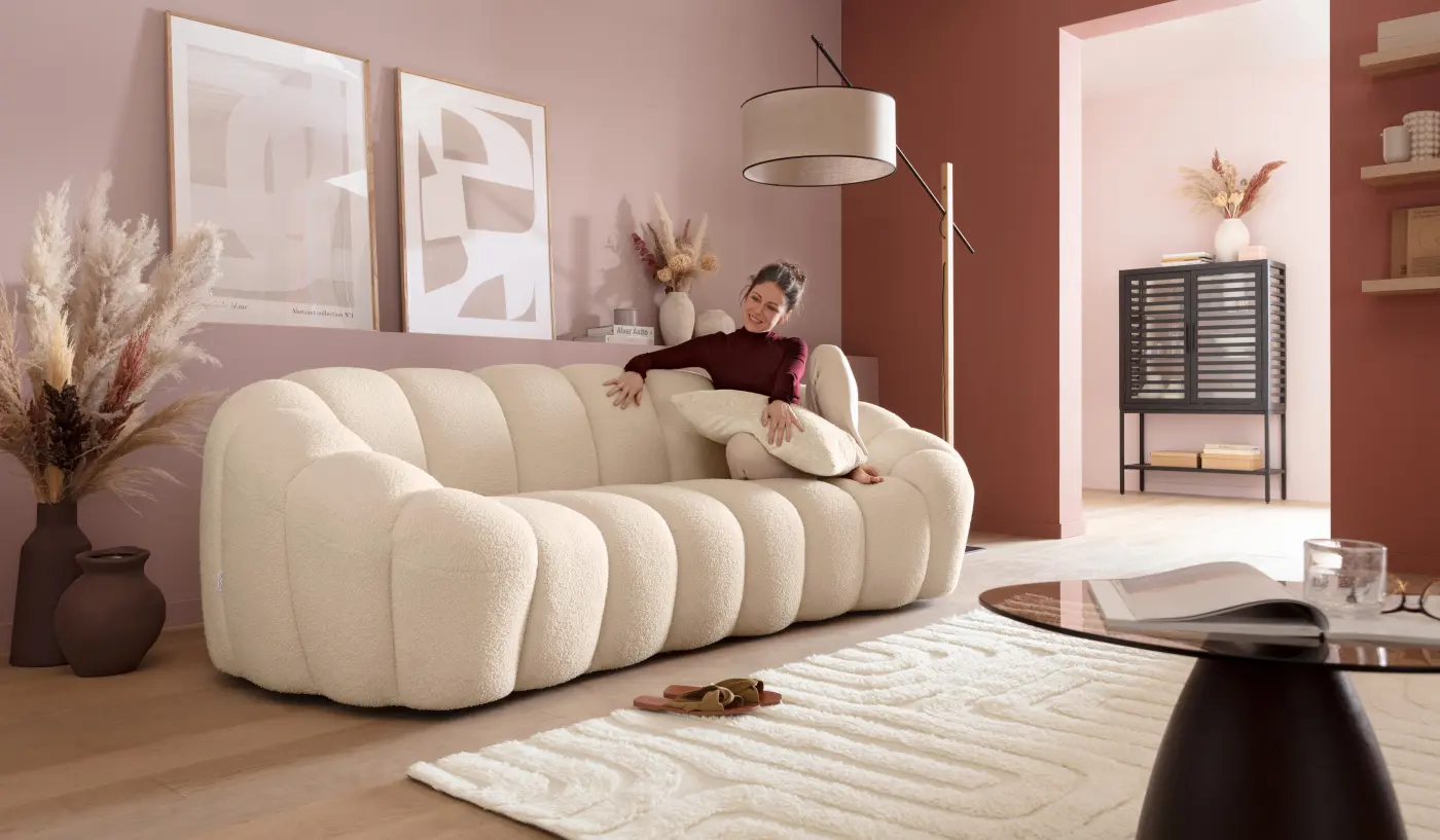 Megasofa Stoffgr. 300, Dessin 306/55 natur weiß / Dessin 371/15 natur beige -  EMELIE